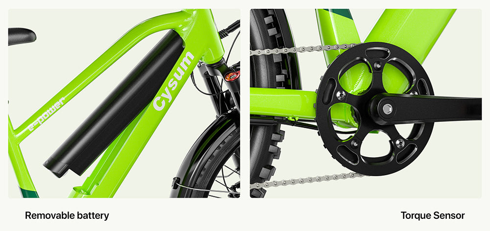 Teenagerské elektrokolo CYSUM Hoody, motor 250 W, baterie 36 V 10 Ah, maximální rychlost 35 km/h, maximální dojezd 55 km, pneumatiky 24 x 2,1 palce, řazení SHIMANO 8 rychlostí, LCD displej, LED světlomety