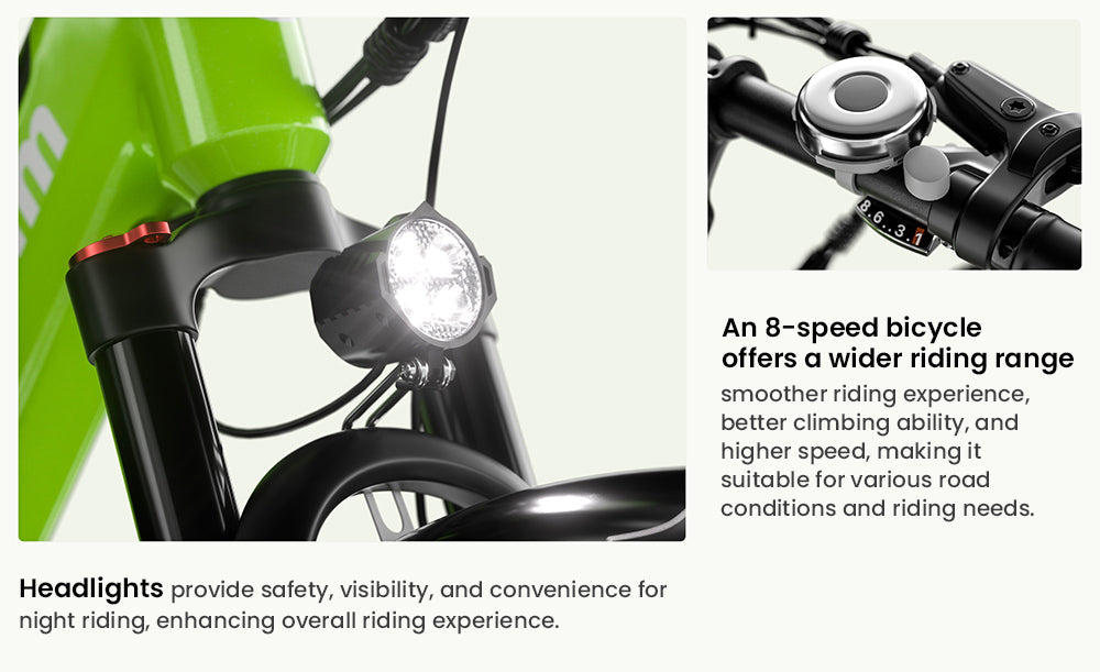 Teenagerské elektrokolo CYSUM Hoody, motor 250 W, baterie 36 V 10 Ah, maximální rychlost 35 km/h, maximální dojezd 55 km, pneumatiky 24 x 2,1 palce, řazení SHIMANO 8 rychlostí, LCD displej, LED světlomety