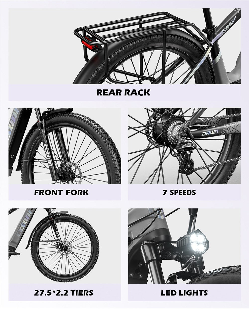 Elektrokolo Cysum Speedy, motor 500 W, baterie 48 V 14 Ah, pneumatiky 27,5 x 2,2 palce, maximální rychlost 40 km/h, dojezd 100 km, hydraulické kotoučové brzdy, odpružená vidlice, SHIMANO 7 rychlostí, LCD displej