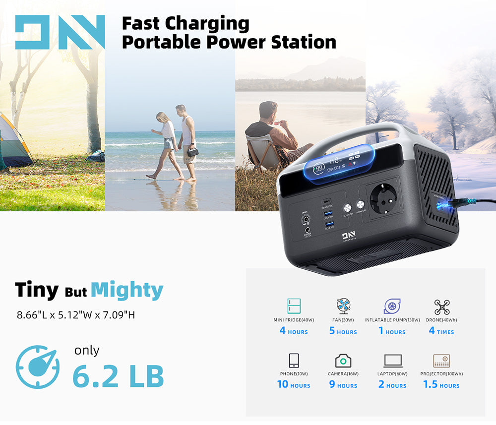 Přenosná elektrárna DaranEner NEOZ, 300W 179,2Wh LiFePO4 baterie, LED svítilna, rychlé nabíjení 1,5 hodiny