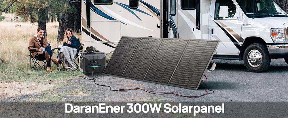 Skládací solární panel DaranEner SP300 300W, nastavitelný stojan, vodotěsný IP54