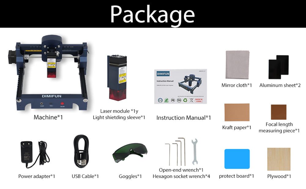 Přenosný laserový gravírovací stroj DIMIFUN D9 A25 2,5 W, ochrana očí, rychlost 10 000 mm/min, bod 0,06 mm, 130*130 mm, redukce hluku