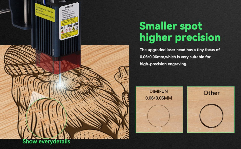 Laserový gravírovací stroj DIMIFUN DM6 B6 6W, ochrana očí, přesnost 0,01 mm, bod 0,06 mm, rychlost 12000 mm/min, 330*330 mm