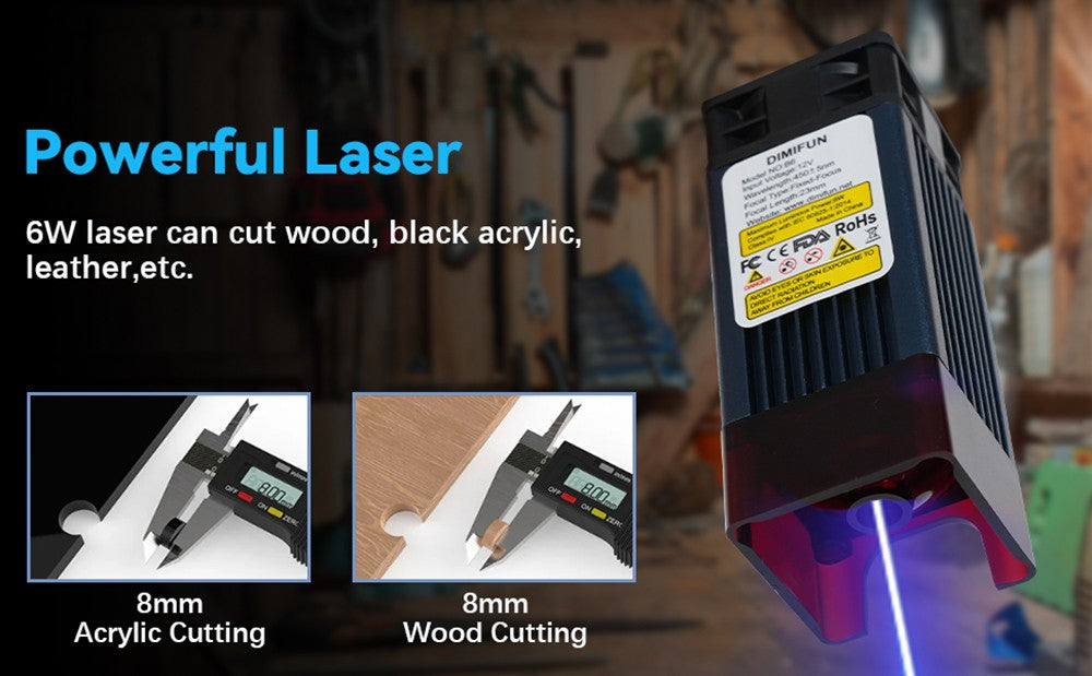 Laserový gravírovací stroj DIMIFUN DM6 B6 6W, ochrana očí, přesnost 0,01 mm, bod 0,06 mm, rychlost 12000 mm/min, 330*330 mm