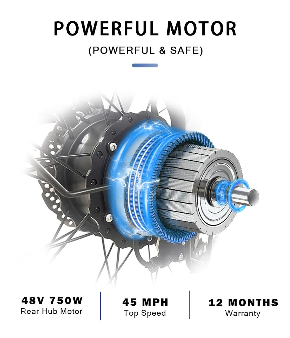 Skládací elektrické kolo DRVETION CT20, tlusté pneumatiky 20*4,0 palce, motor 750 W, baterie 48 V 20 Ah, maximální rychlost 45 km/h, kotoučová brzda SHIMANO 7 převodů