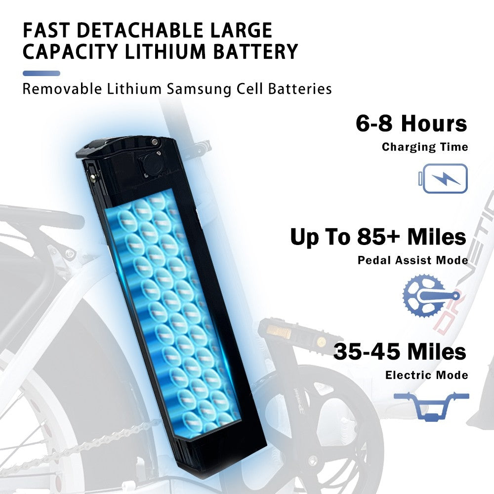 Skládací elektrické kolo DRVETION CT20, tlusté pneumatiky 20*4,0 palce, motor 750 W, baterie 48 V 20 Ah, maximální rychlost 45 km/h, kotoučová brzda SHIMANO 7 převodů