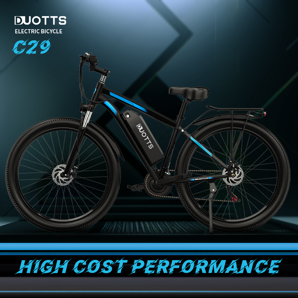 Elektrické kolo DUOTTS C29 750W 29*2,1 palcová kola 48V 15Ah baterie Dojezd 50 km Maximální rychlost 50 km/h Shimano 21 rychlostí Elektrické horské kolo se zadním nosičem IP54 Voděodolné Smart APP - Černé
