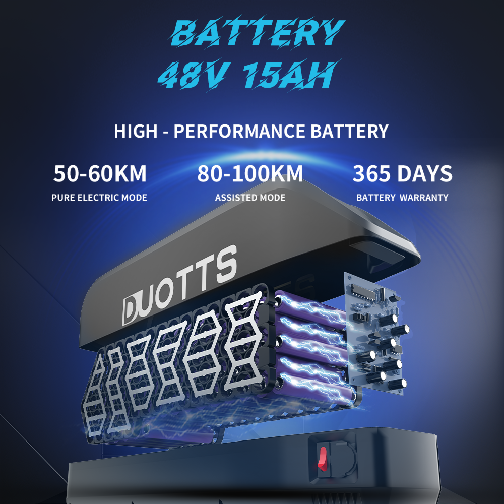 Elektrické kolo DUOTTS C29 750W 29*2,1 palcová kola 48V 15Ah baterie Dojezd 50 km Maximální rychlost 50 km/h Shimano 21 rychlostí Elektrické horské kolo se zadním nosičem IP54 Voděodolné Smart APP - Černé