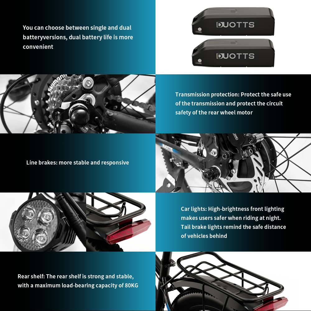 Elektrické kolo DUOTTS C29 750W 29*2,1 palcová kola 48V 15Ah baterie Dojezd 50 km Maximální rychlost 50 km/h Shimano 21 rychlostí Elektrické horské kolo se zadním nosičem IP54 Voděodolné Smart APP - Černé