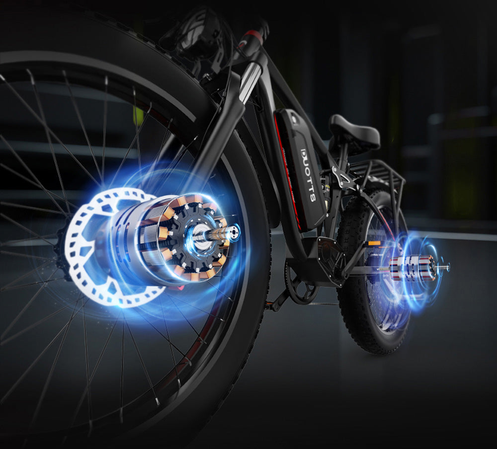 Elektrokolo DUOTTS S26, 750 W * 2 motory, maximální rychlost 50 km/h, nafukovací tlusté pneumatiky 26 x 4,0 palce, baterie LG 48 V 19,2 Ah, dojezd 120 km, převodovka Shimano 7 rychlostí, maximální nosnost 150 kg