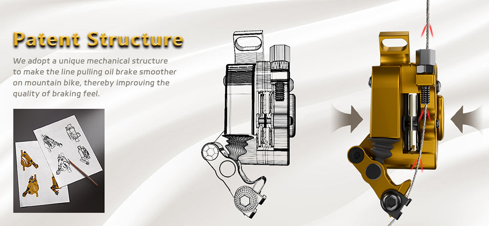 DYISLAND XT-7 Hydraulické kotoučové brzdy s třmeny, lankem ovládané přední a zadní brzdy pro horská / silniční kola / elektrokola - žluté