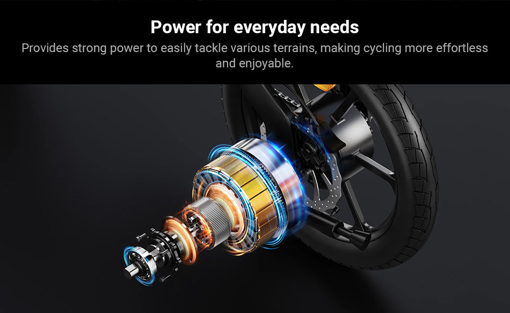 Elektrokolo DYU A16, motor 250 W, baterie 36 V 10 Ah, 16palcové pneumatiky, maximální rychlost 25 km/h, dojezd 55 km, dvojité kotoučové brzdy - černé