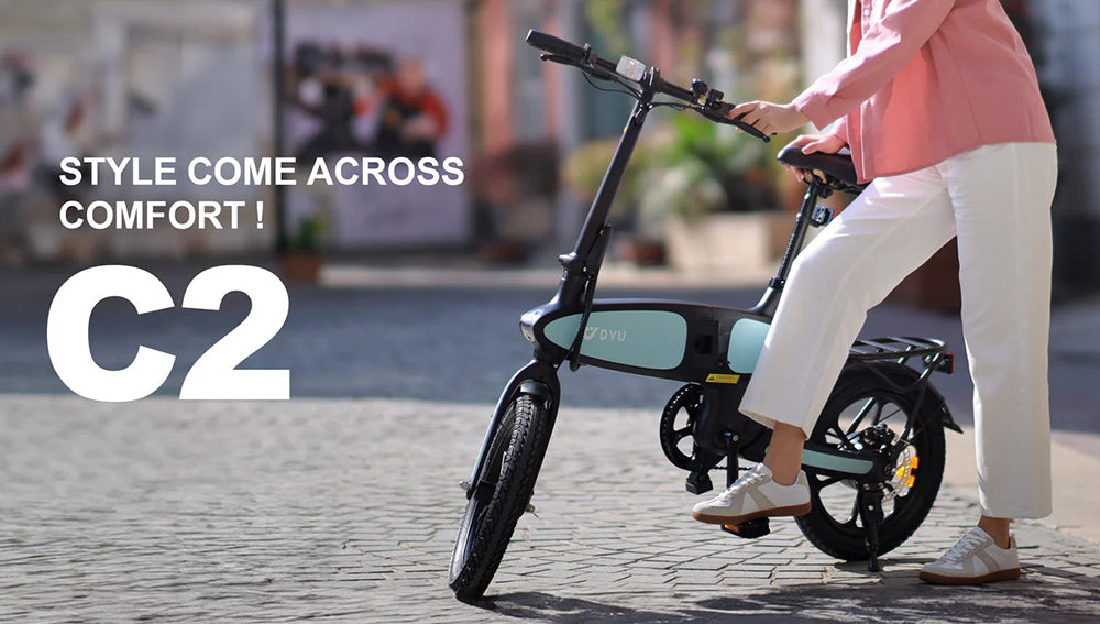 Elektrokolo DYU C2, motor 250 W, baterie 48 V 7,5 Ah, pneumatiky 16 x 2,5 palce, maximální rychlost 25 km/h, dojezd 40 km, dvojité kotoučové brzdy, LED displej