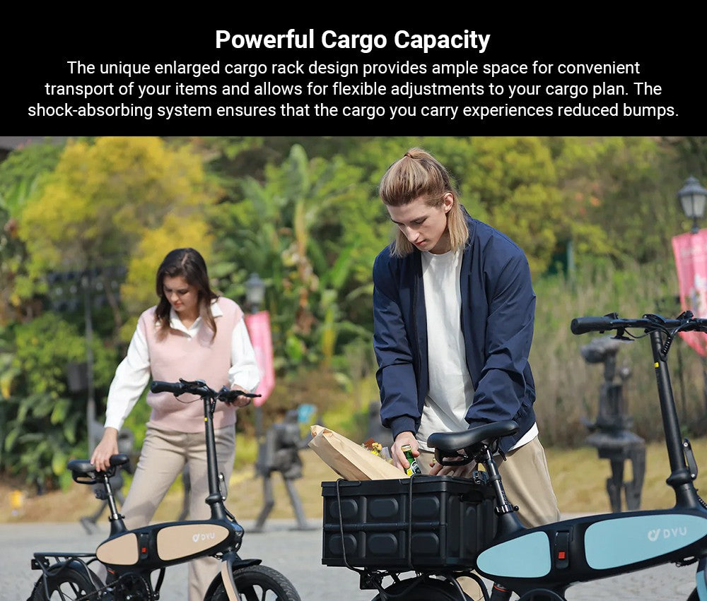 Elektrokolo DYU C2, motor 250 W, baterie 48 V 7,5 Ah, pneumatiky 16 x 2,5 palce, maximální rychlost 25 km/h, dojezd 40 km, dvojité kotoučové brzdy, LED displej