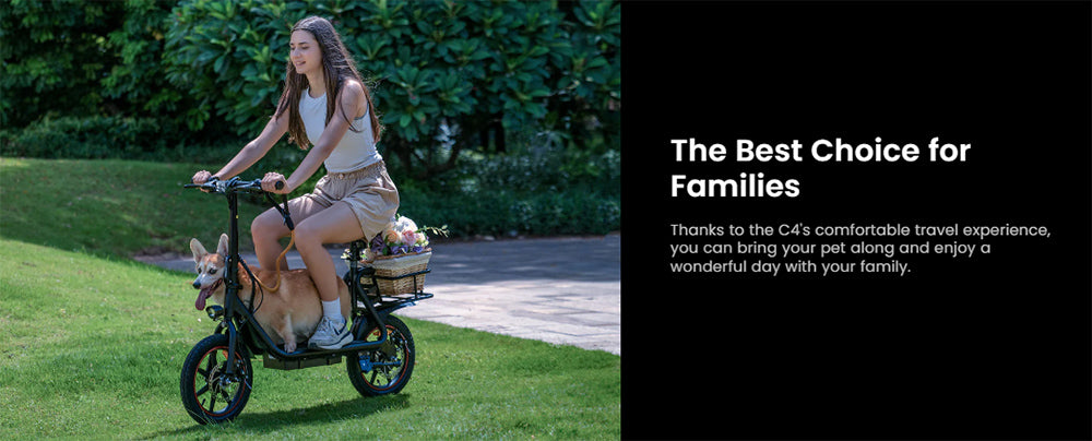 Skládací elektrická koloběžka DYU C4, motor 250 W, baterie 36 V 10 Ah, 14palcové pneumatiky, maximální rychlost 25 km/h, dojezd 42 km, přední a zadní kotoučové brzdy