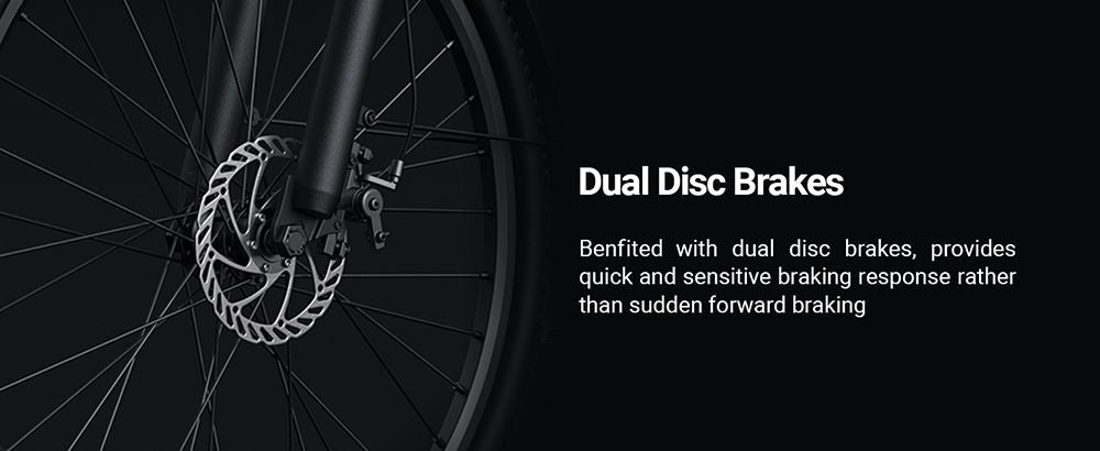 Městské elektrokolo DYU C5, motor 250 W, baterie 48 V 10 Ah, pneumatiky 27,5 palce, maximální rychlost 25 km/h, dojezd 65 km, dvojité kotoučové brzdy, řazení Shimano 7 rychlostí