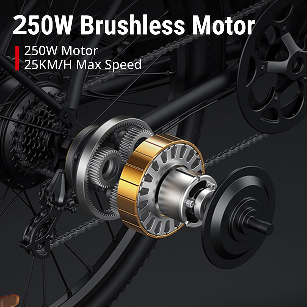Městské elektrokolo DYU C5, motor 250 W, baterie 48 V 10 Ah, pneumatiky 27,5 palce, maximální rychlost 25 km/h, dojezd 65 km, dvojité kotoučové brzdy, řazení Shimano 7 rychlostí