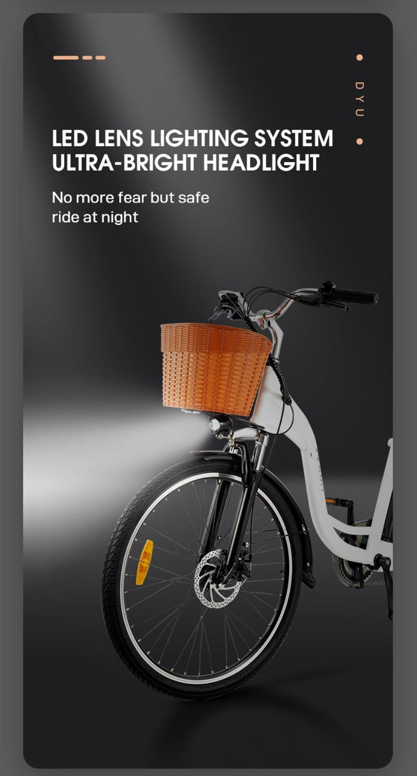 Elektrické kolo DYU C6, motor 350 W, maximální rychlost 25 km/h, baterie 36 V 12,5 Ah, maximální dojezd 70 km - černé