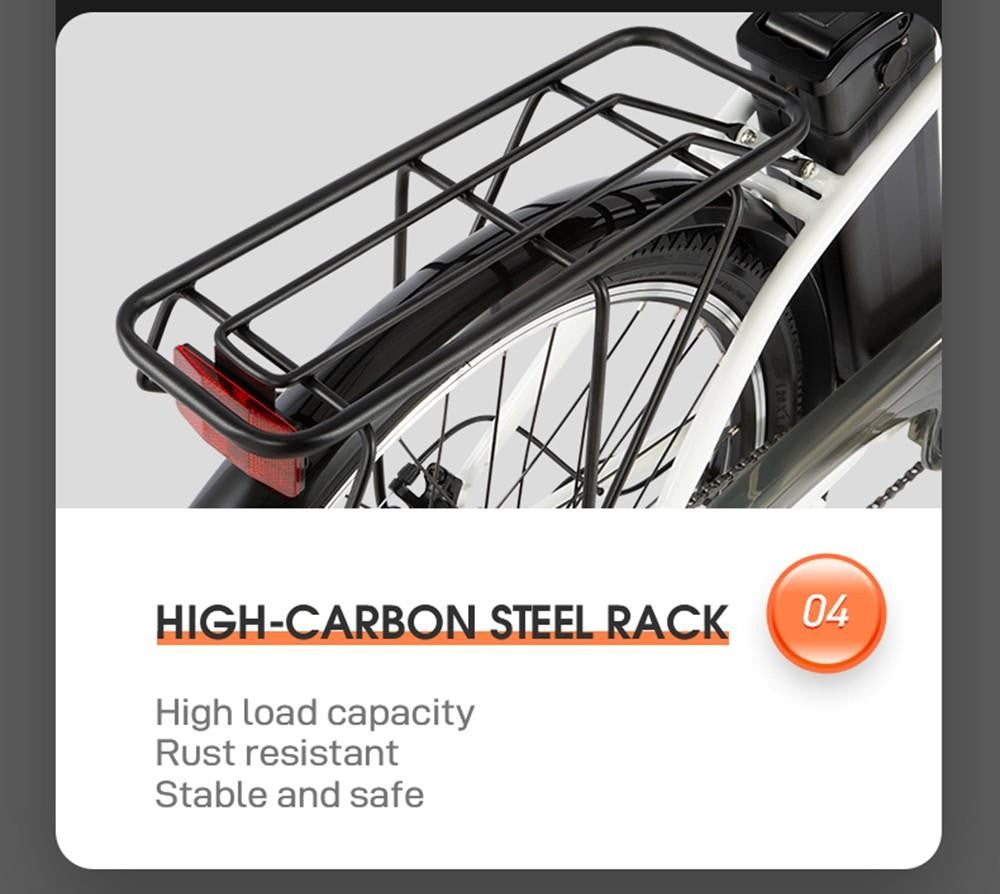 Elektrické kolo DYU C6, motor 350 W, maximální rychlost 25 km/h, baterie 36 V 12,5 Ah, maximální dojezd 70 km - černé