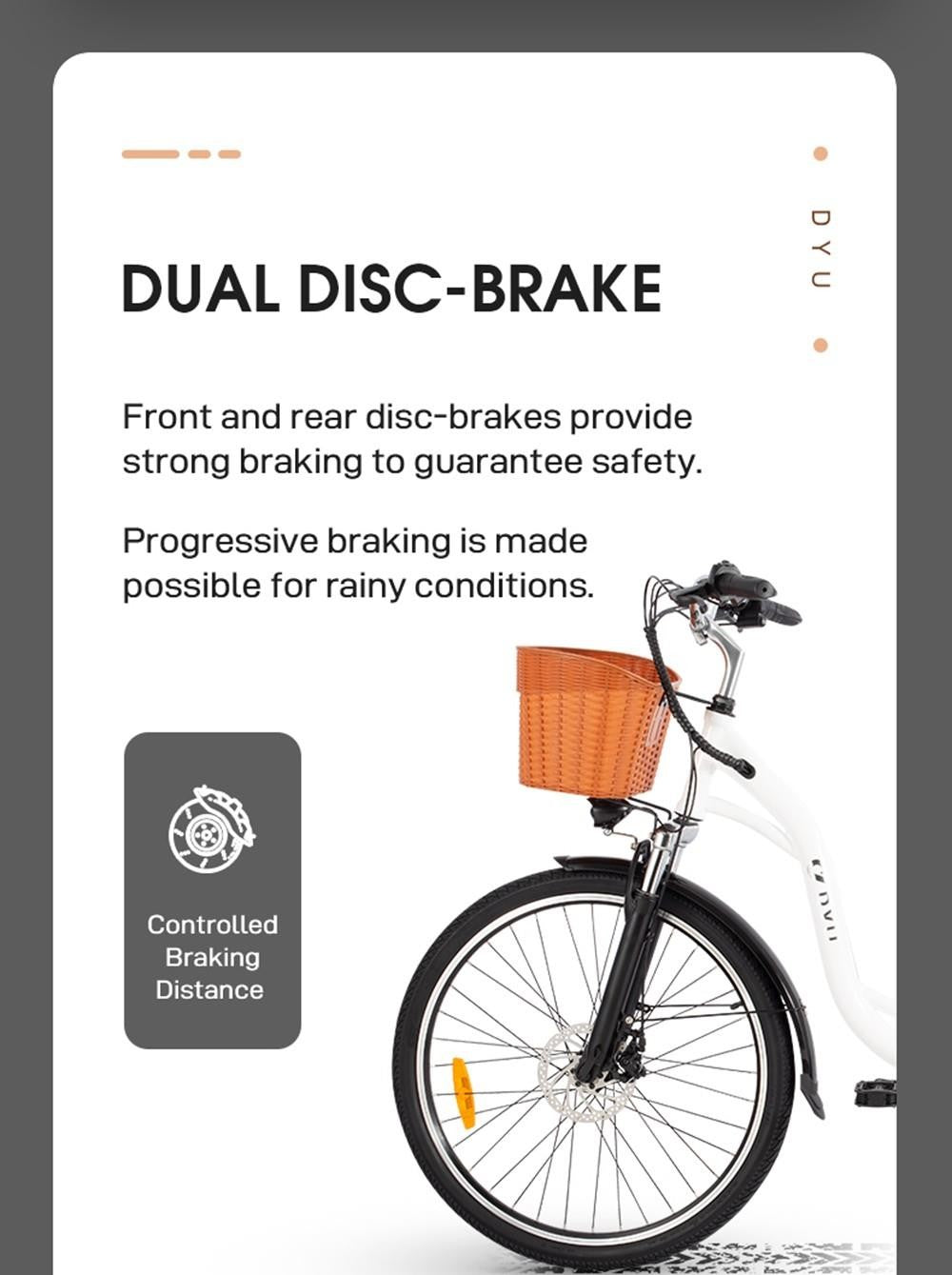 Elektrické kolo DYU C6, motor 350 W, maximální rychlost 25 km/h, baterie 36 V 12,5 Ah, maximální dojezd 70 km - černé