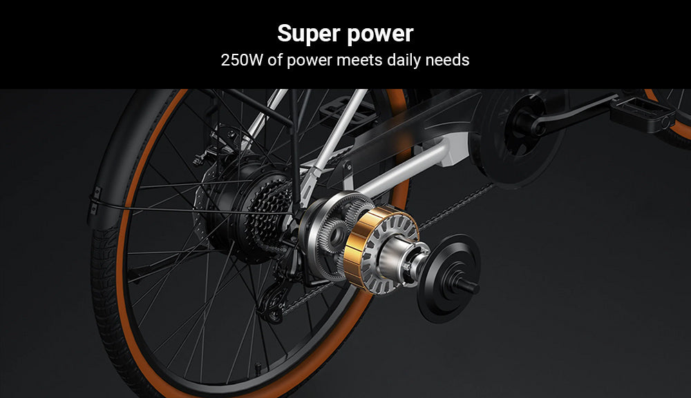 Elektrokolo DYU C6 Pro, motor 250 W, baterie 36 V 15,6 Ah, pneumatiky 26 x 2,125 palce, maximální rychlost 25 km/h, dojezd 80 km, kotoučová brzda, odpružená přední vidlice, řazení Shimano 7 rychlostí, LED displej - bílé