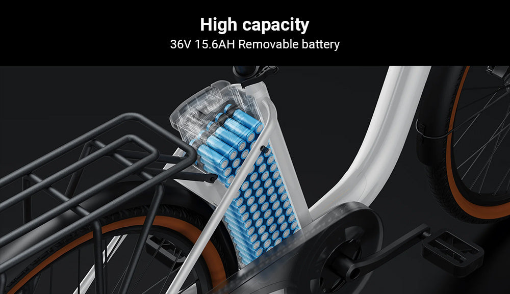 Elektrokolo DYU C6 Pro, motor 250 W, baterie 36 V 15,6 Ah, pneumatiky 26 x 2,125 palce, maximální rychlost 25 km/h, dojezd 80 km, kotoučová brzda, odpružená přední vidlice, řazení Shimano 7 rychlostí, LED displej - bílé