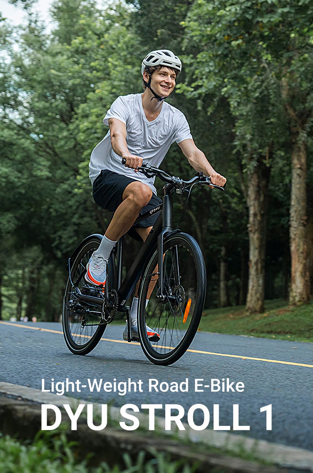 Elektrokolo DYU Stroll 1, motor 250 W, baterie 36 V 9 Ah, pneumatiky CST 700*38C, maximální rychlost 25 km/h, dojezd 100 km, dvojitá hydraulická kotoučová brzda, řazení Shimano 7 rychlostí, LED displej - stříbrné