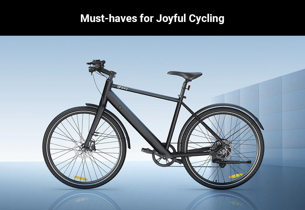 Elektrokolo DYU Stroll 1, motor 250 W, baterie 36 V 9 Ah, pneumatiky CST 700*38C, maximální rychlost 25 km/h, dojezd 100 km, dvojitá hydraulická kotoučová brzda, řazení Shimano 7 rychlostí, LED displej - stříbrné