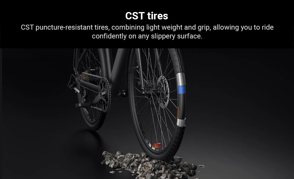 Elektrokolo DYU Stroll 1, motor 250 W, baterie 36 V 9 Ah, pneumatiky CST 700*38C, maximální rychlost 25 km/h, dojezd 100 km, dvojitá hydraulická kotoučová brzda, řazení Shimano 7 rychlostí, LED displej - stříbrné