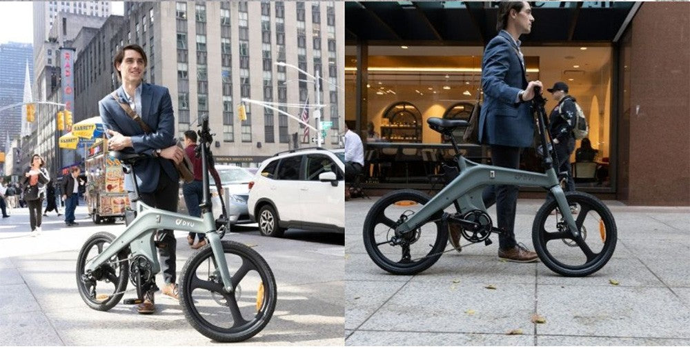 Elektrické kolo DYU T1 20 palců, senzor točivého momentu v pneumatikách, motor 36 V 250 W, maximální rychlost 25 km/h, vyjímatelná baterie 10 Ah, přední a zadní mechanické kotoučové brzdy Shimano 7 rychlostí - zelená