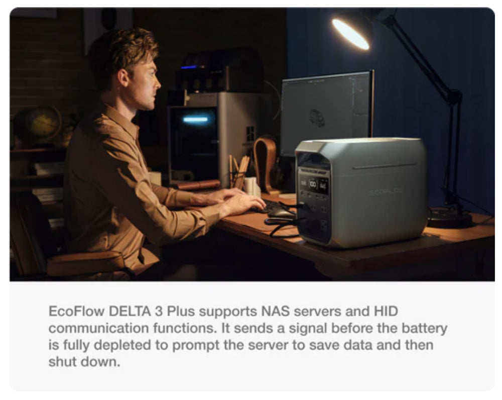 Přenosná elektrárna EcoFlow DELTA 3 Plus, 1024Wh LFP baterie, 1800W solární generátor, 13 zásuvek, UPS <10ms a hlučnost <30dB, rozšiřitelná až na 5kWh, ovládání aplikací, krytí IP65, rychlé nabíjení za 56 minut, pro domácí zálohování, kempování a obytné vozy