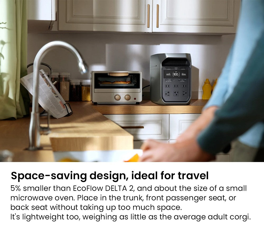 Přenosná elektrárna EcoFlow DELTA 3 Plus, 1024Wh LFP baterie, 1800W solární generátor, 13 zásuvek, UPS <10ms a hlučnost <30dB, rozšiřitelná až na 5kWh, ovládání aplikací, krytí IP65, rychlé nabíjení za 56 minut, pro domácí zálohování, kempování a obytné vozy