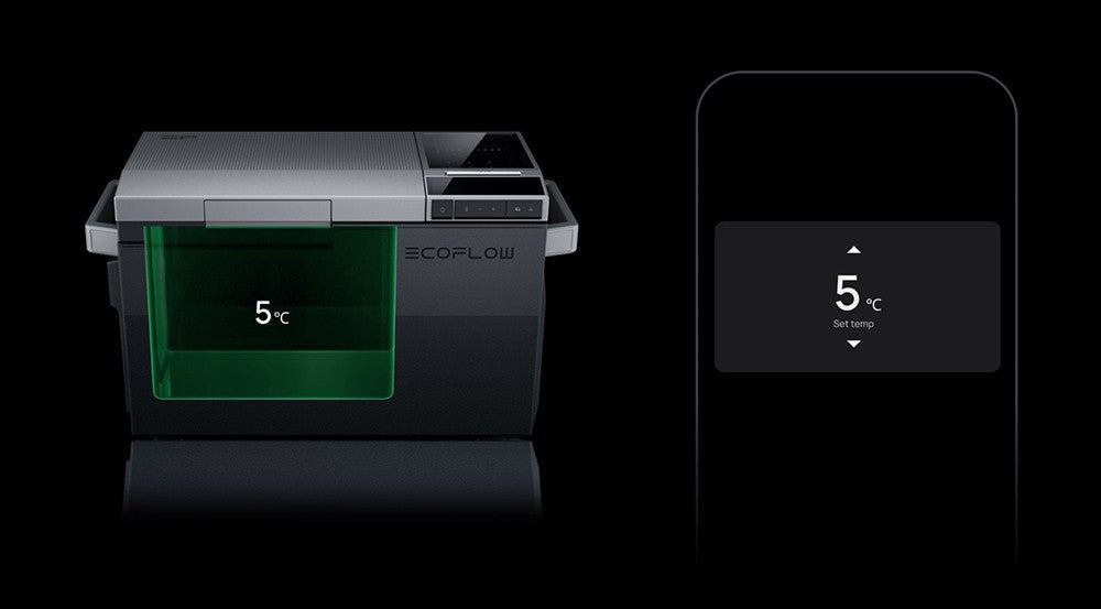 Přenosná chladnička EcoFlow GLACIER, kompresor 120 W, dvouzónová, dvojité ovládání, velká kapacita 38 l, chytré ovládání aplikací