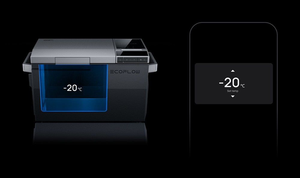 Přenosná chladnička EcoFlow GLACIER, kompresor 120 W, dvouzónová, dvojité ovládání, velká kapacita 38 l, chytré ovládání aplikací