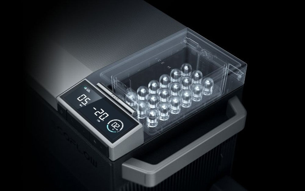 Přenosná chladnička EcoFlow GLACIER, kompresor 120 W, dvouzónová, dvojité ovládání, velká kapacita 38 l, chytré ovládání aplikací