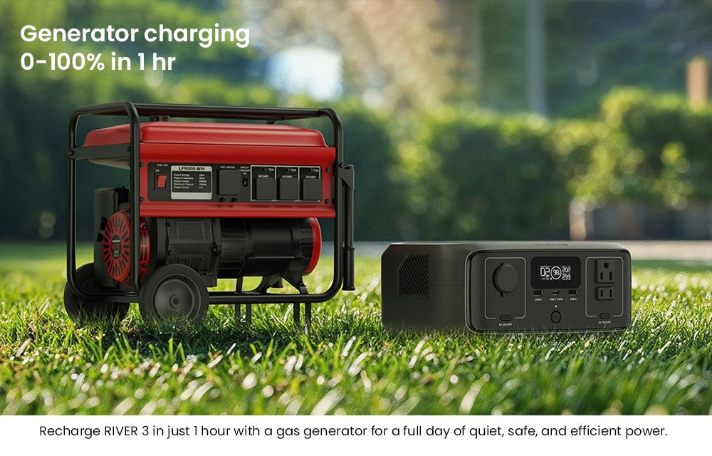 Přenosná elektrárna EcoFlow RIVER 3, baterie LiFePO4 245 Wh, výstupní výkon 300 W až 600 W AC, 6 zásuvek, UPS <20 ms a <30 dB, vodotěsnost IP54, solární generátor s rychlým nabíjením za 1 hodinu, pro venkovní/kempování/domácí použití