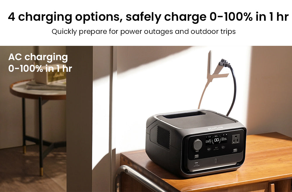 Přenosná elektrárna EcoFlow RIVER 3 Plus, baterie LiFePO4 286 Wh, výstupní výkon 600 W až 1200 W AC, 7 zásuvek, UPS <10 ms a hluk <30 dB, rozšiřitelná až na 858 Wh, ovládání aplikací, solární generátor s rychlým nabíjením za 1 hodinu pro venkovní kempování/obytné vozy/domácí použití