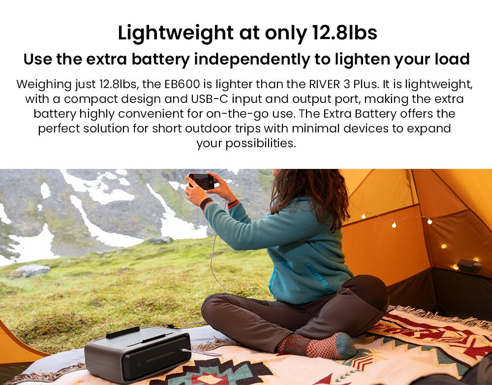 Bateriový zdroj EcoFlow RIVER 3 Plus EB600, kapacita 572 Wh, rozšiřte kapacitu RIVER 3 Plus až na 858 Wh, chytrá přídavná baterie pro přenosnou elektrárnu