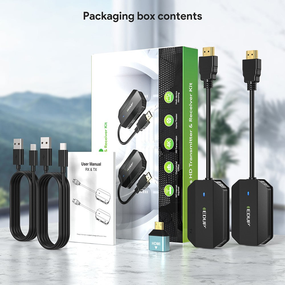 Bezdrátový HDMI vysílač a přijímač EDUP EH-WD9905, přenos do 32 m, technologie Plug and Play, kompatibilní s Androidem / Windows / iOS / Mac OS