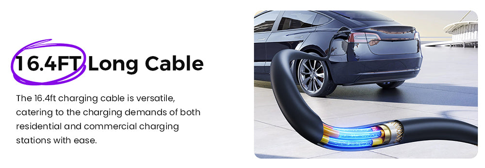 Prodlužovací kabel Evgoer EG-C0007 pro Teslu, kabel 16,4 stop, maximální proud 32 A, výkon 7,68 kW s konektorem NACS, vodotěsný IP66, pro nabíječku elektromobilů úrovně 1 a 2, kompatibilní se všemi modely Tesla