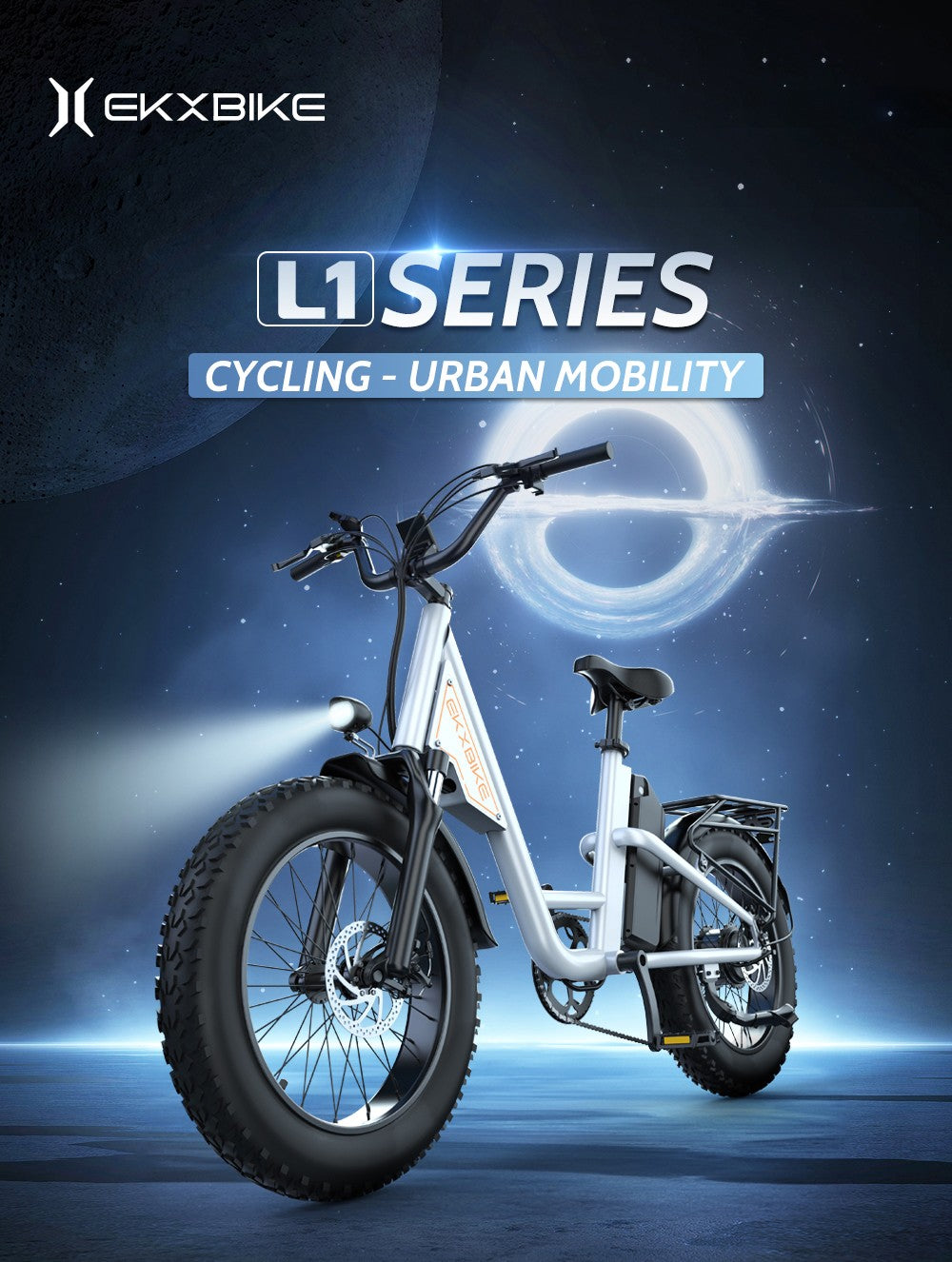 Elektrokolo EKXBIKE L1, motor 1000 W, baterie 48 V 15,6 Ah, tlusté pneumatiky 20*4 palce, maximální rychlost 55 km/h, dojezd 80 km, kotoučová brzda, odpružení předního a zadního kola