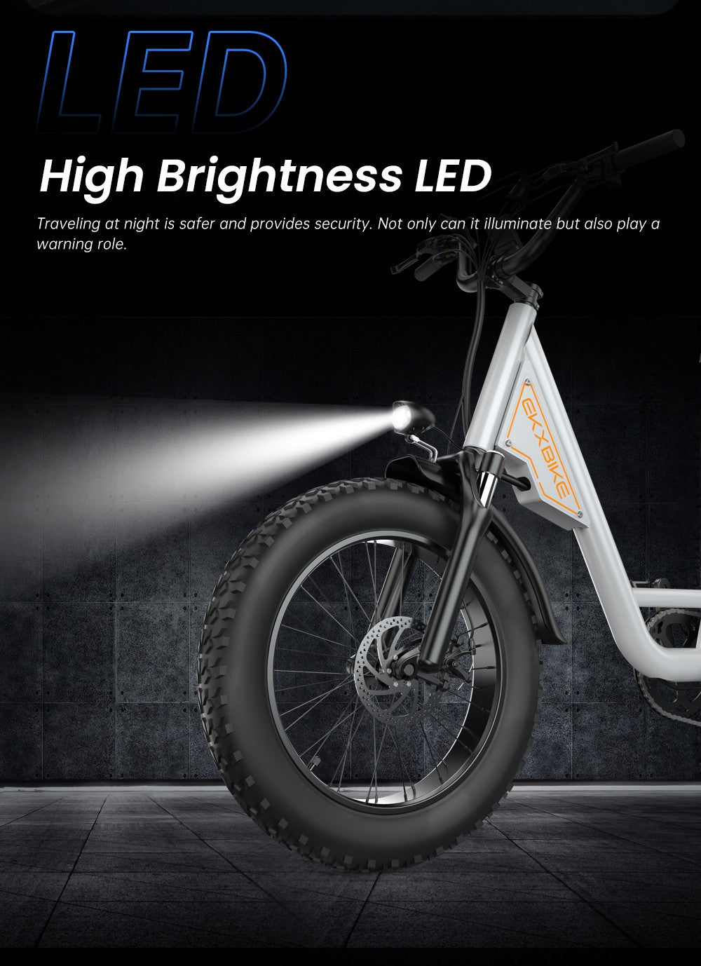 Elektrokolo EKXBIKE L1, motor 1000 W, baterie 48 V 15,6 Ah, tlusté pneumatiky 20*4 palce, maximální rychlost 55 km/h, dojezd 80 km, kotoučová brzda, odpružení předního a zadního kola