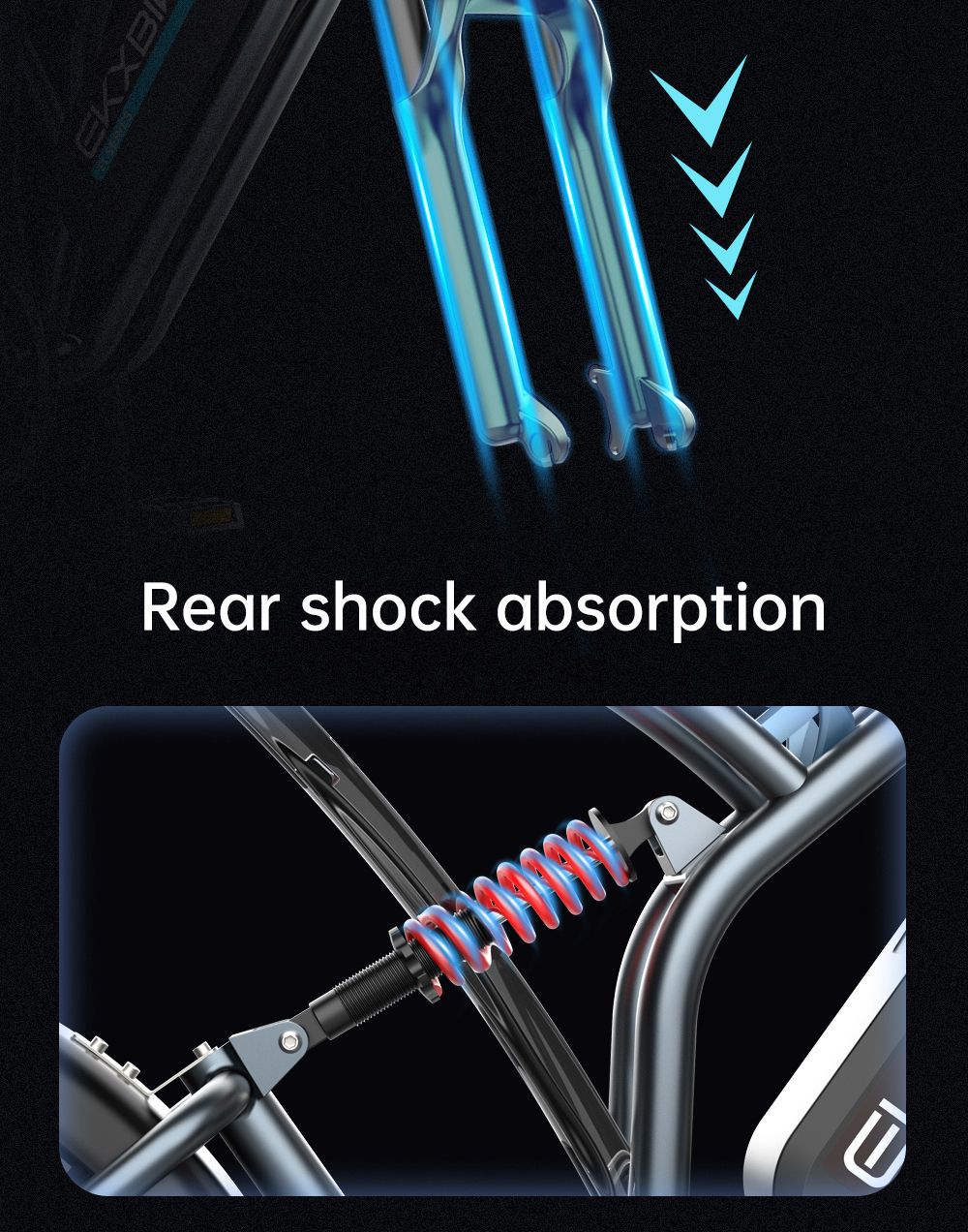 Elektrokolo EKXBIKE T1, motor 1000 W, baterie 48 V 20 Ah, tlusté pneumatiky 20 x 4 palce, maximální rychlost 50 km/h, dojezd 100 km, kotoučové brzdy, hydraulický tlumič, řazení Shimano 7 rychlostí