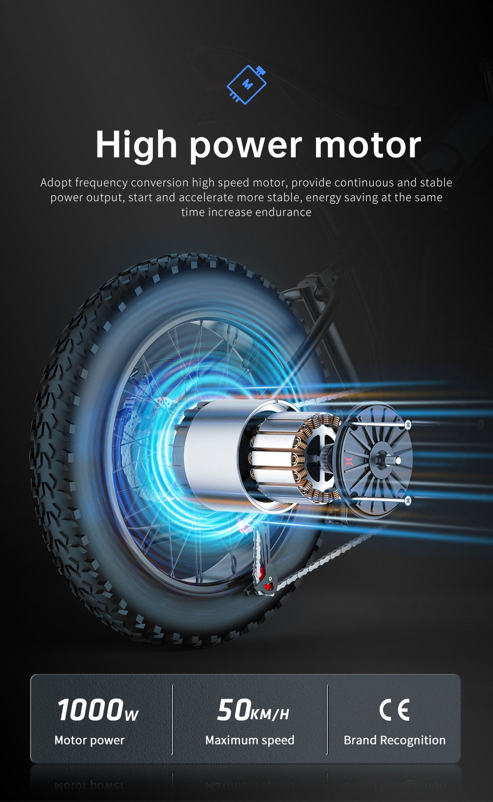 Elektrokolo EKXBIKE T1, motor 1000 W, baterie 48 V 20 Ah, tlusté pneumatiky 20 x 4 palce, maximální rychlost 50 km/h, dojezd 100 km, kotoučové brzdy, hydraulický tlumič, řazení Shimano 7 rychlostí