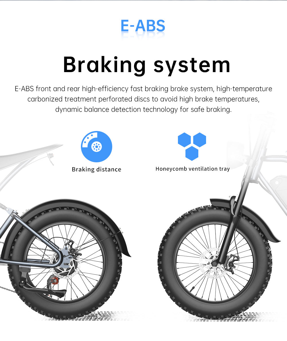 Elektrokolo EKXBIKE T1, motor 1000 W, baterie 48 V 20 Ah, tlusté pneumatiky 20 x 4 palce, maximální rychlost 50 km/h, dojezd 100 km, kotoučové brzdy, hydraulický tlumič, řazení Shimano 7 rychlostí