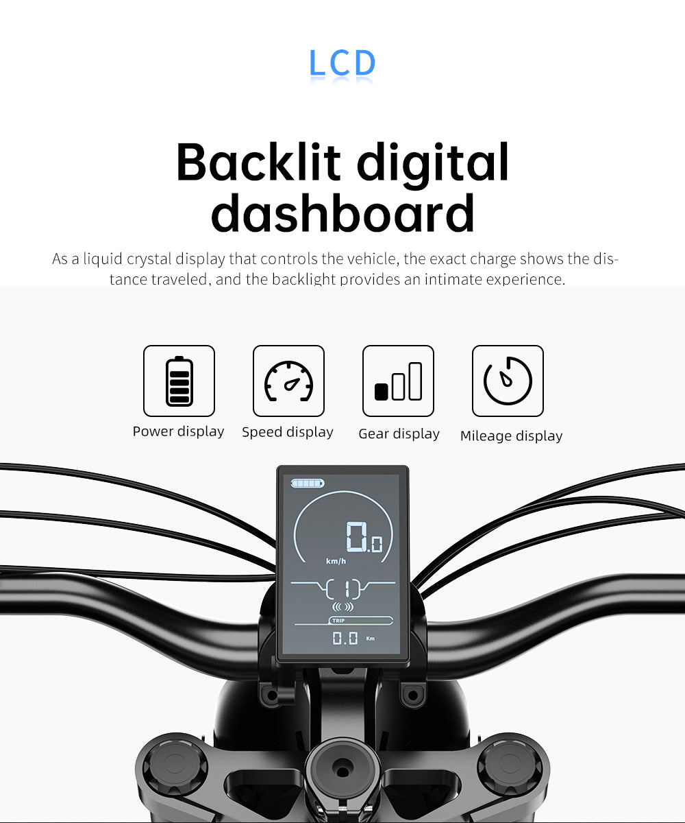 Elektrokolo EKXBIKE T1, motor 1000 W, baterie 48 V 20 Ah, tlusté pneumatiky 20 x 4 palce, maximální rychlost 50 km/h, dojezd 100 km, kotoučové brzdy, hydraulický tlumič, řazení Shimano 7 rychlostí