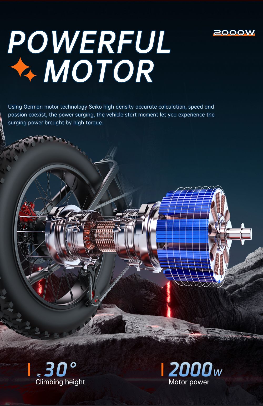 Elektrokolo EKXBIKE X20, motor 2000 W, baterie 48 V 35 Ah, tlusté pneumatiky 20 x 4,0 palce, maximální rychlost 55 km/h, dojezd 150 km, hydraulická brzda, hydraulický tlumič, Shimano 7 rychlostí