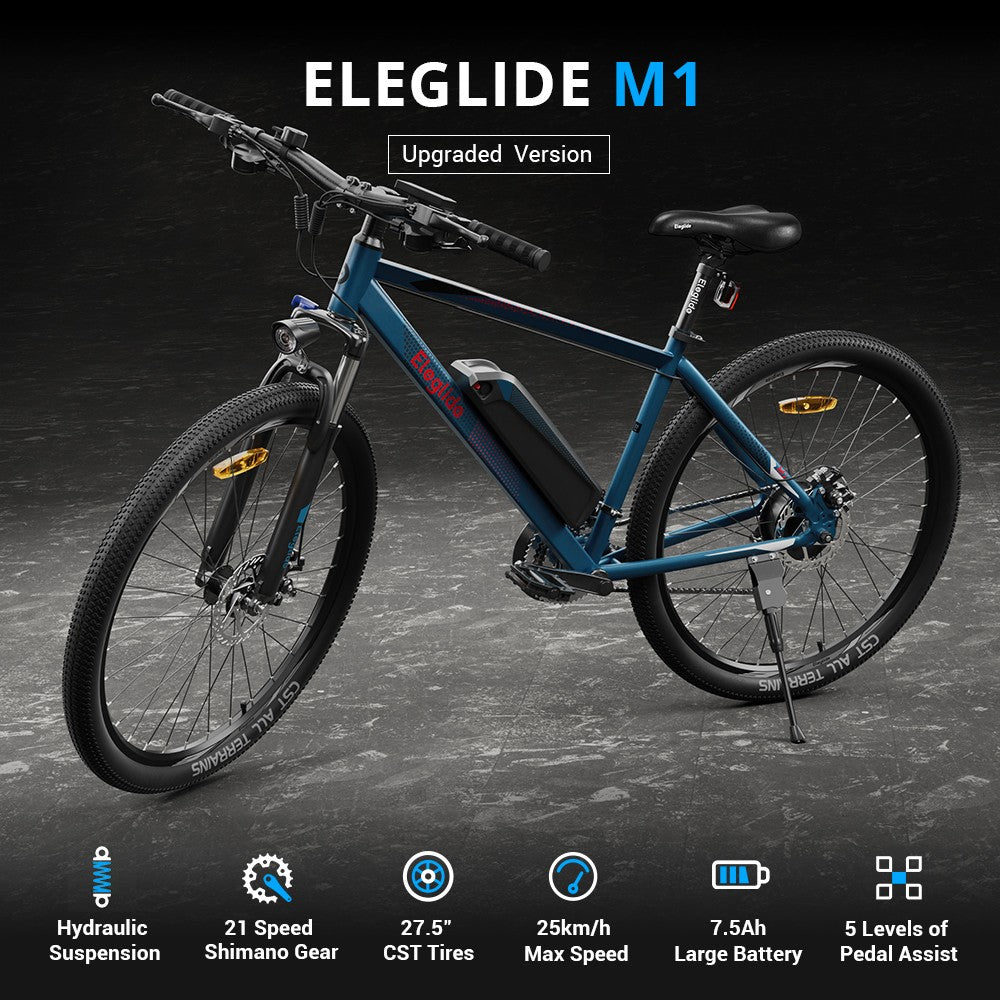 Elektrokolo Eleglide M1, vylepšená verze, 27,5 palce, motor 250 W, 36 V, 7,5 Ah + baterie 12,5 Ah, maximální rychlost 25 km/h, SHIMANO, 21 rychlostí