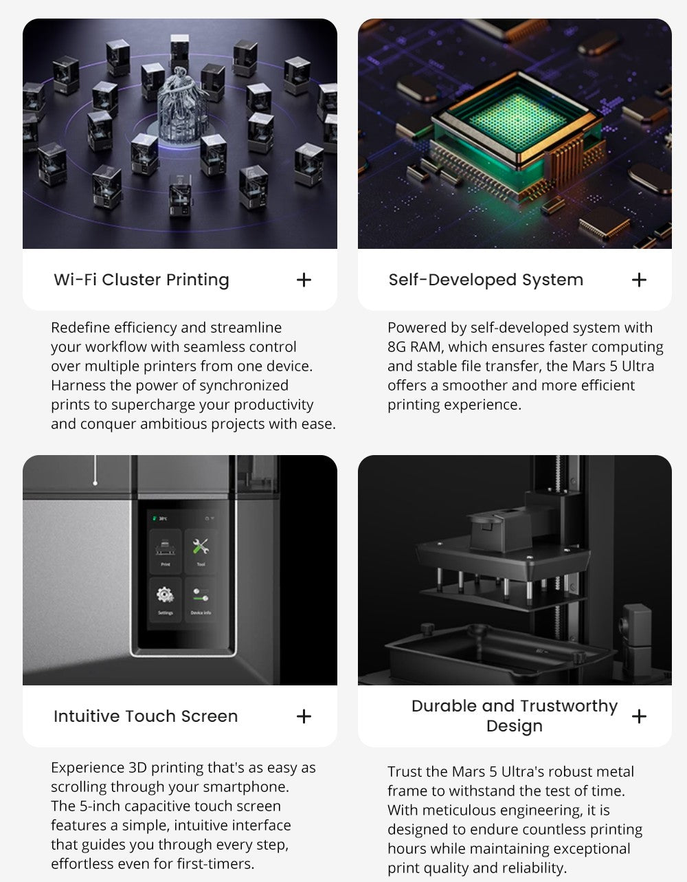 3D tiskárna Elegoo Mars 5 Ultra Resin, inteligentní mechanický senzor, 7palcový 9K monochromatický LCD displej, rychlost tisku 150 mm/h, AI kamera, automatické vyrovnávání, dvojité nalévací hubice, nádržka na pryskyřici, WiFi přenos, velikost tisku 6,04 x 3,06 x 6,49 palce