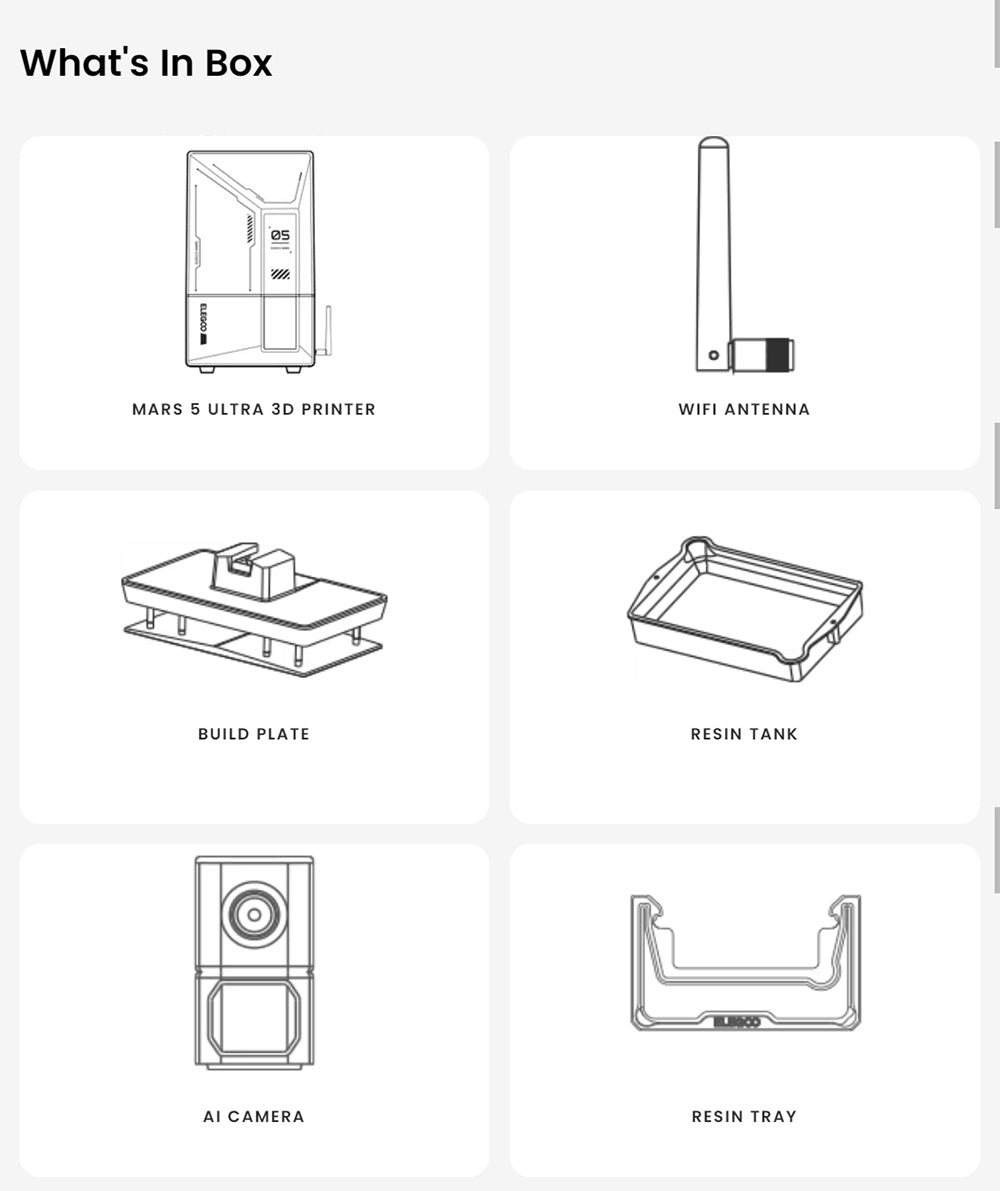 3D tiskárna Elegoo Mars 5 Ultra Resin, inteligentní mechanický senzor, 7palcový 9K monochromatický LCD displej, rychlost tisku 150 mm/h, AI kamera, automatické vyrovnávání, dvojité nalévací hubice, nádržka na pryskyřici, WiFi přenos, velikost tisku 6,04 x 3,06 x 6,49 palce